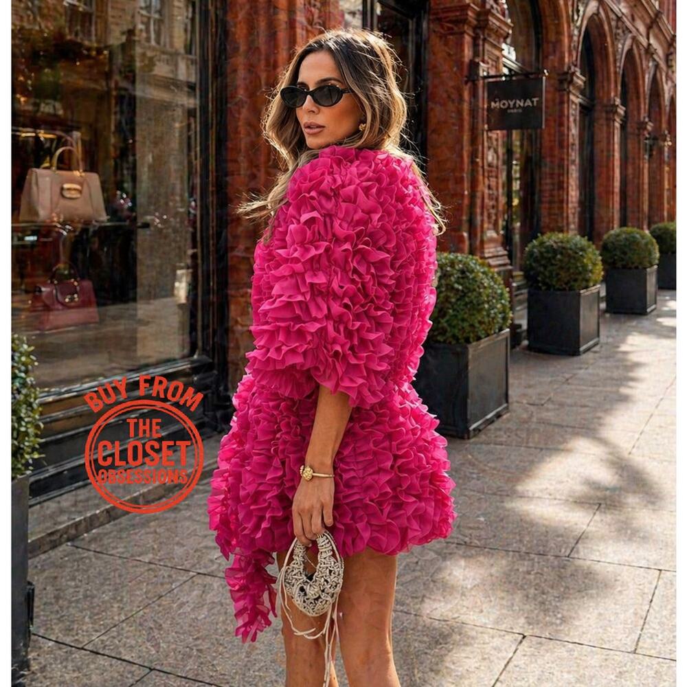 ZARA Pink Textured Statement Coat NWT Couture Barbiecore Jacket - Picture 2 of 16